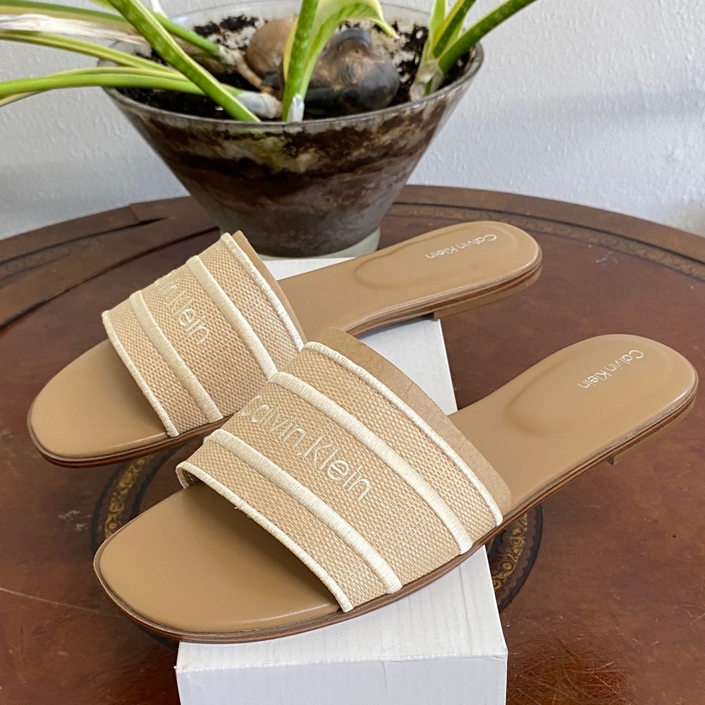 Calvin Klein Beige Slide Sandals